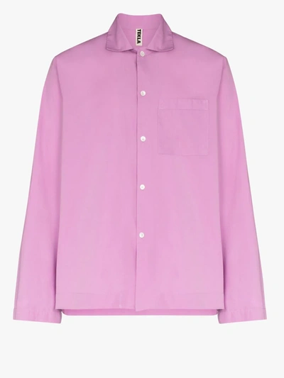 Shop Tekla Organic Cotton Pyjama Shirt In Purple