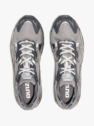 Shop Mizuno Wave Rider 10 Leather Sneakers In Grey