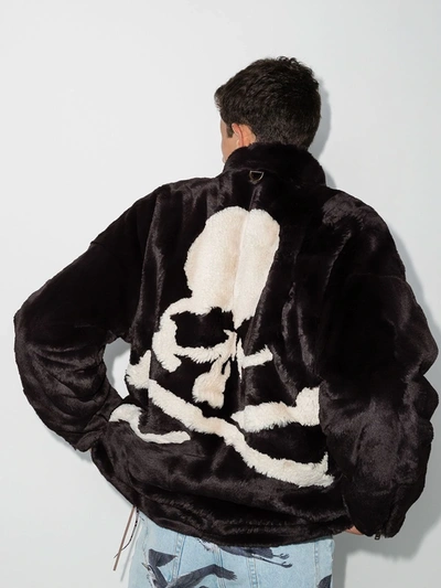 Shop Mastermind Japan Faux Fur Skull Logo Jacket In Brown