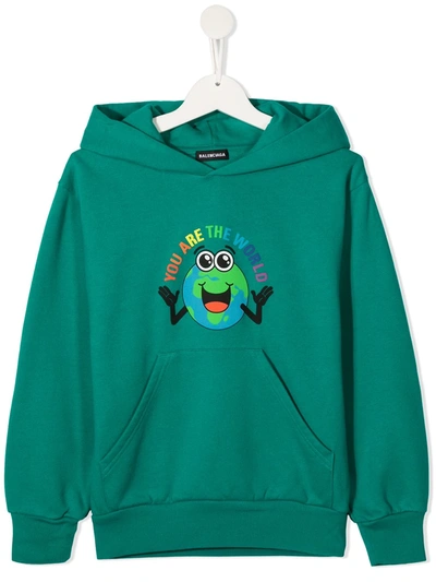 Shop Balenciaga You Are The World Hoodie In Green