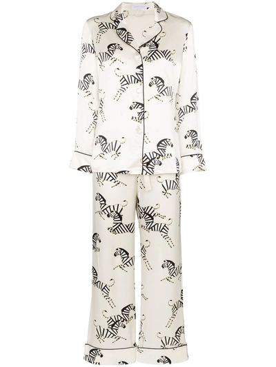 Shop Olivia Von Halle Lila Zebra Print Two-piece Pyjama Set In White