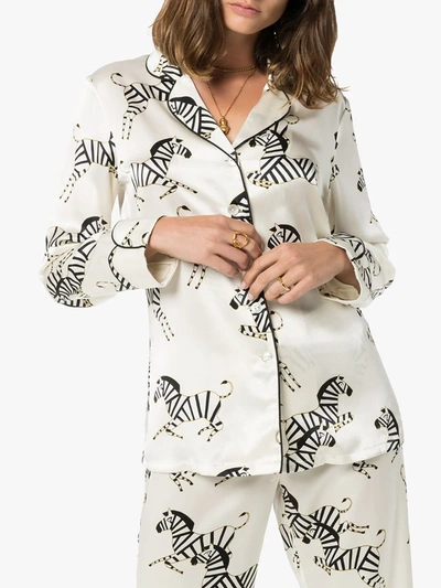 Shop Olivia Von Halle Lila Zebra Print Two-piece Pyjama Set In White