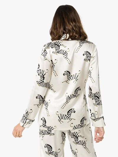 Shop Olivia Von Halle Lila Zebra Print Two-piece Pyjama Set In White