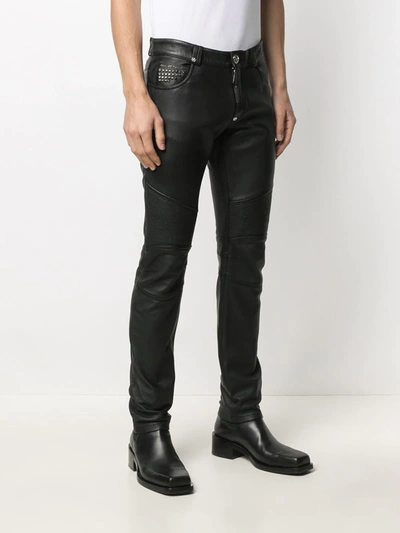 Shop Philipp Plein Leather Slim-fit Trousers In 02 Black