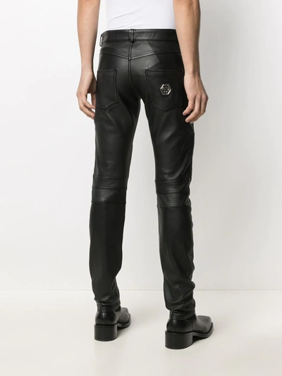 Shop Philipp Plein Leather Slim-fit Trousers In 02 Black