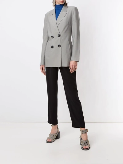 Shop Eva Double-breasted Blazer In Grey