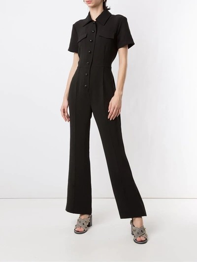 Shop Eva Crepe Short Sleeves Jumpsuit In Black
