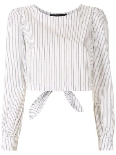 Shop Eva Stripped Puff Sleeves Blouse In White