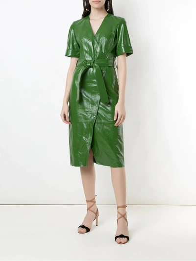 Shop Eva Leather Wrap Dress In Green