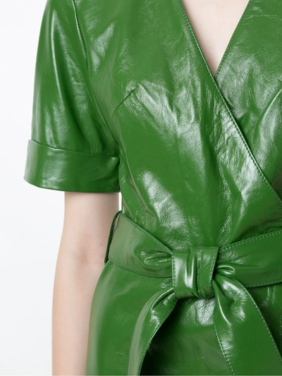 Shop Eva Leather Wrap Dress In Green