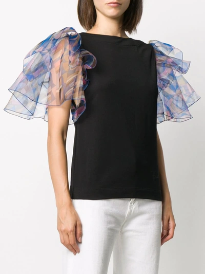 Shop Emilio Pucci Ruffled Sleeves T-shirt In Black