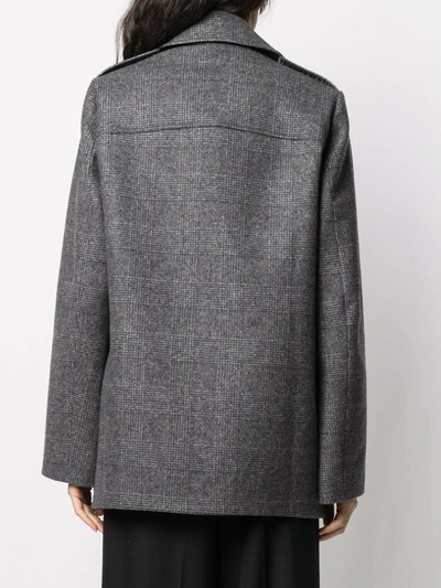 Shop Nina Ricci Checked Woven Coat In Grey