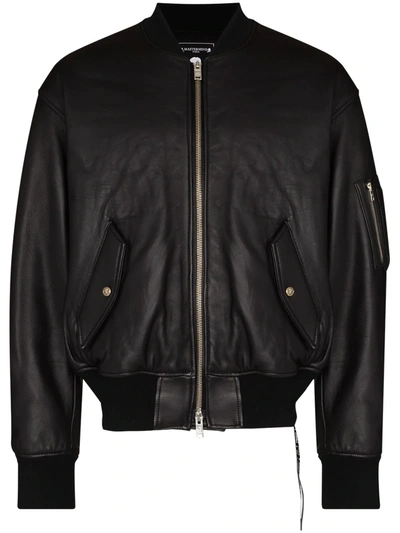 Shop Mastermind Japan Logo-embroidered Leather Bomber Jacket In Black