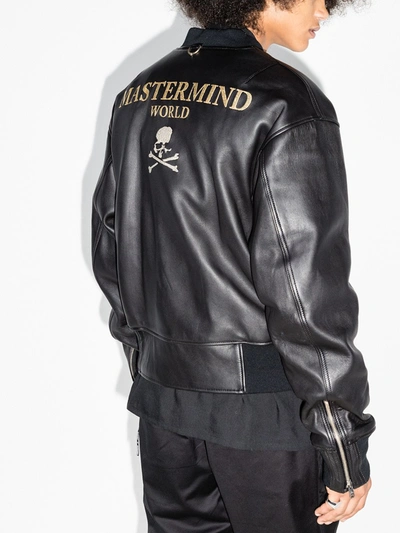 Shop Mastermind Japan Logo-embroidered Leather Bomber Jacket In Black