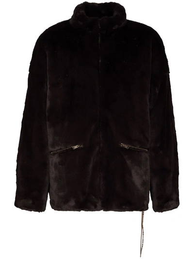 Shop Mastermind Japan Skull-motif Faux-fur Jacket In Brown