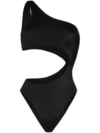 Shop Fantabody One-shoulder Cut-out Bodysuit In Black