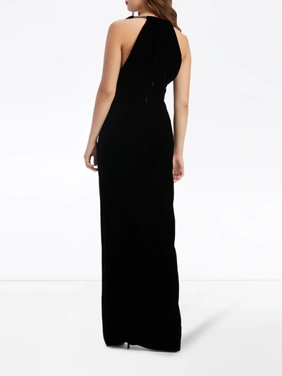 Shop Oscar De La Renta Plunging Neck Crystal-embellished Gown In Black
