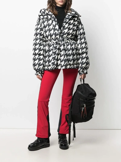Shop Perfect Moment Houndstooth Print Oversized Parka Coat In White