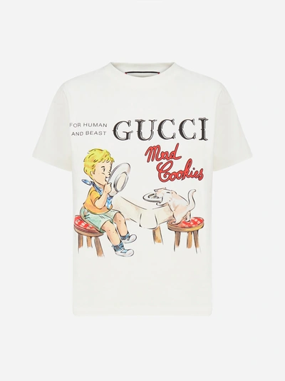 Shop Gucci Mad Cookies Logo And Print Cotton T-shirt