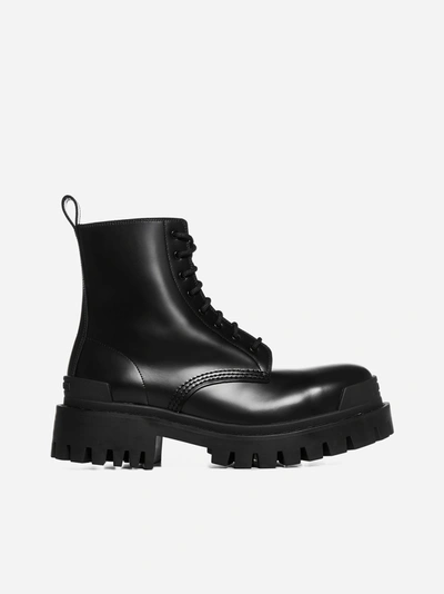 Shop Balenciaga Strike Leather Combat Boots