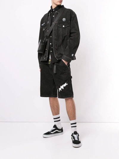 Shop Aape By A Bathing Ape Logo Printed Denim Jacket In Black