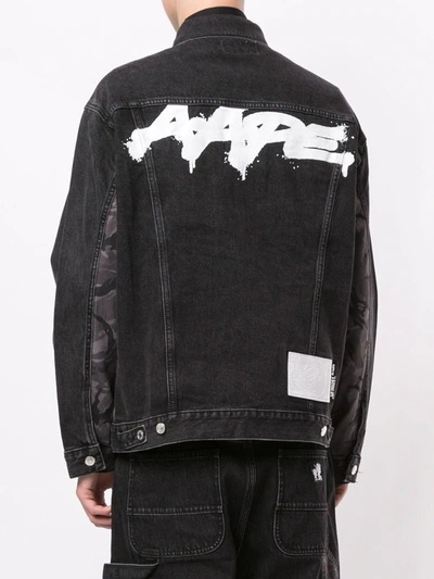 Shop Aape By A Bathing Ape Logo Printed Denim Jacket In Black