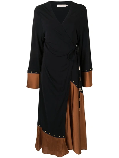 Shop Tory Burch Colour-block Midi Dress In Black