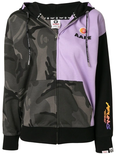 Shop Aape By A Bathing Ape Camouflage-print Zip-up Hoodie In Purple