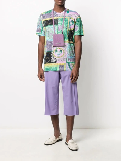 Shop Versace Cropped Chino Trousers In Purple