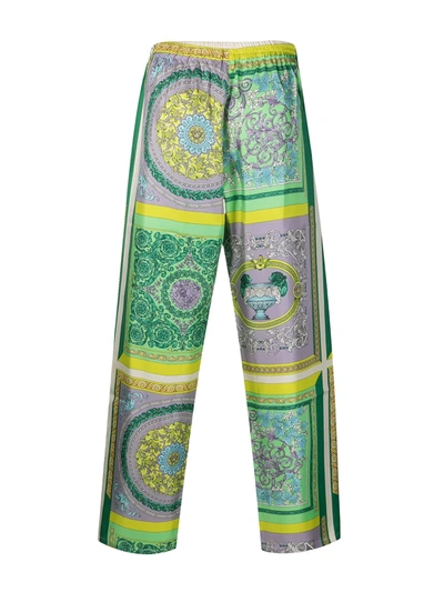 Shop Versace Baroque-print Pajama Trousers In Green