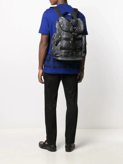 Shop Versace Snakeskin-print Backpack In Grey