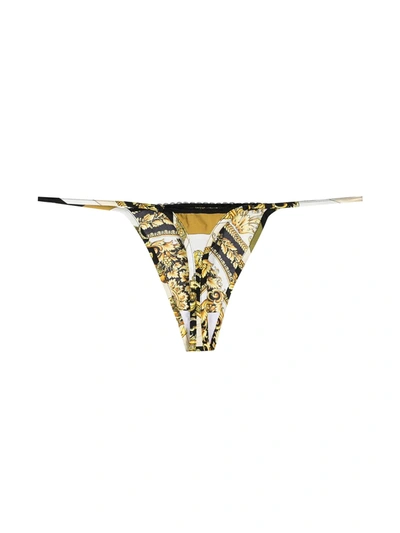 Shop Versace Baroque-print Thong In White