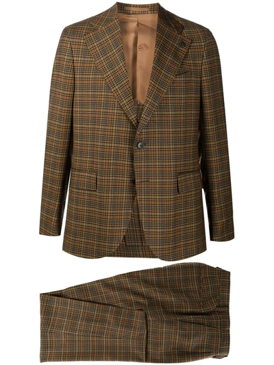 Shop Gabriele Pasini Checked Two-piece Wool Suit In Brown