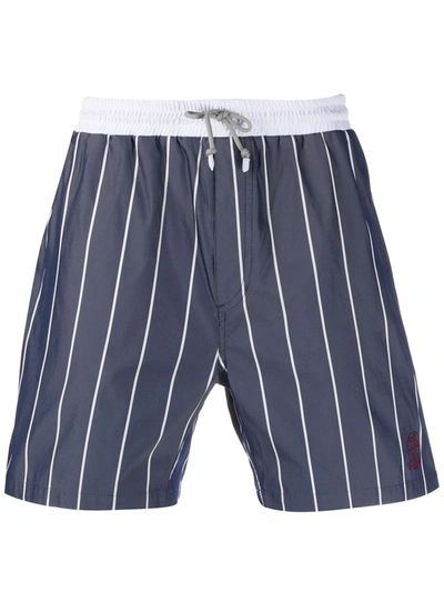Shop Brunello Cucinelli Striped Swim Shorts In Blue
