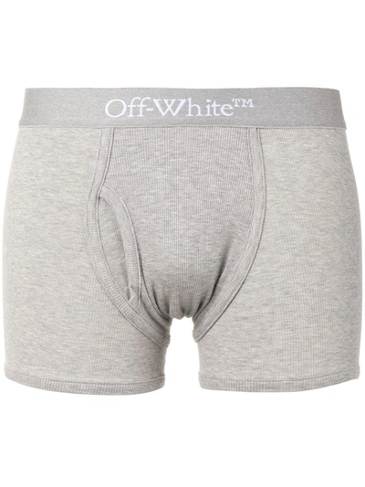Shop Off-white Logo-waistband Boxers In Grey