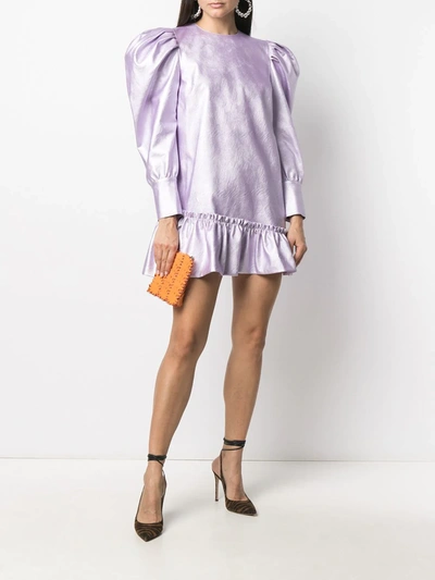 Shop Gina Puff-sleeve Faux-leather Dress In Purple