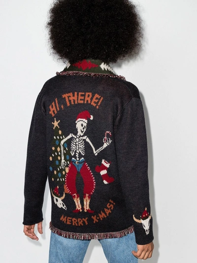 Shop Alanui Jacquard Christmas Logo Cardigan In Grey