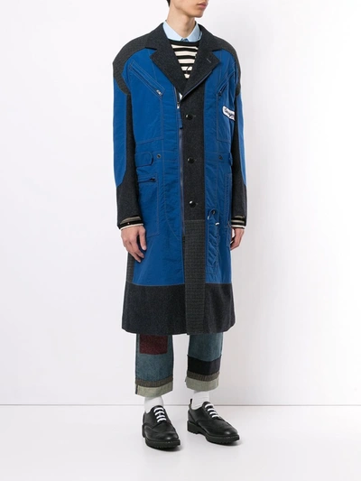 Shop Junya Watanabe Panelled Midi Coat In Blue