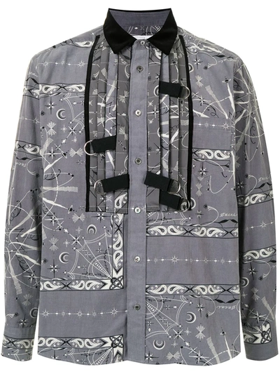 Shop Sacai Strap Detailing Bandana Print Shirt In Grey