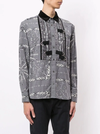 Shop Sacai Strap Detailing Bandana Print Shirt In Grey