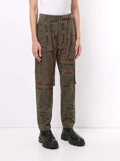 Shop Sacai Bandana Print Slim-fit Trousers In Green