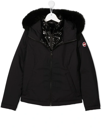 Shop Colmar Teen Faux-fur Trim Hooded Coat In Black