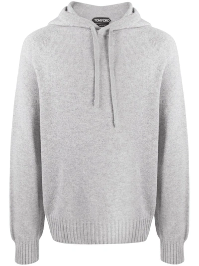 Shop Tom Ford Cashmere Ribbed-edge Knitted Hoodie In Grey