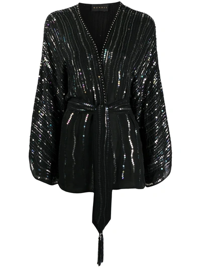 Shop Dundas Sequin Embellished V-neck Silk Blouse In Black