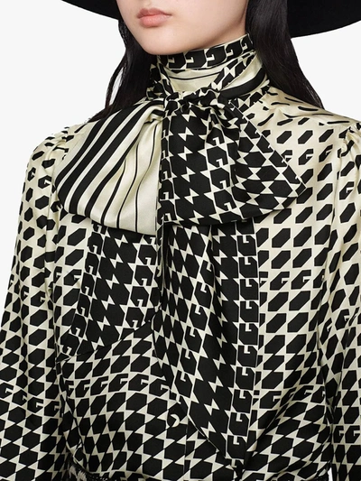 Shop Gucci Geometric-print Pussy-bow Blouse In Black