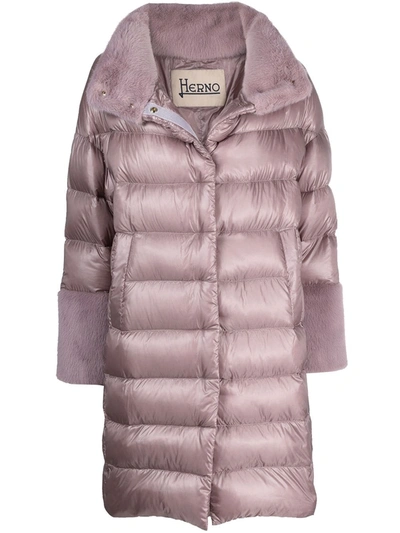 Shop Herno Faux-fur Trim Padded Coat In Purple