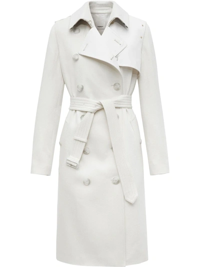 Burberry Cashmere Trench Coat With Gabardine Flaps In Natural