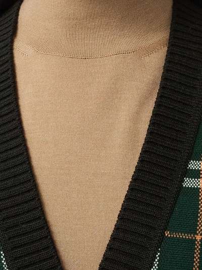 Shop Burberry Check Merino Wool Jacquard Cardigan In Green