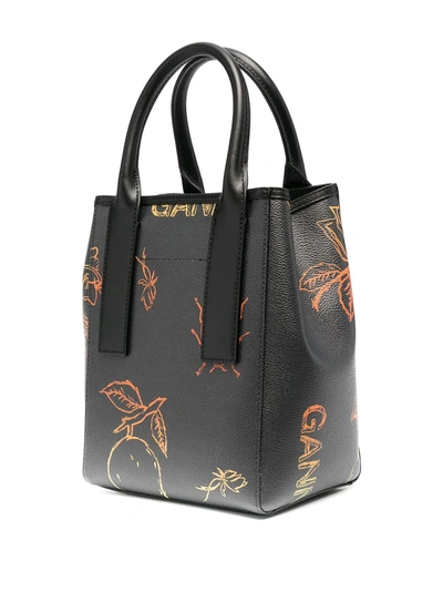 Shop Ganni Graphic-print Tote Bag In Black