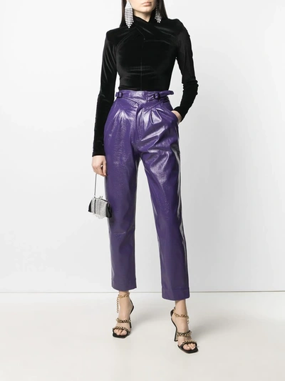 Shop Rotate Birger Christensen Cropped Faux Leather Trousers In Purple